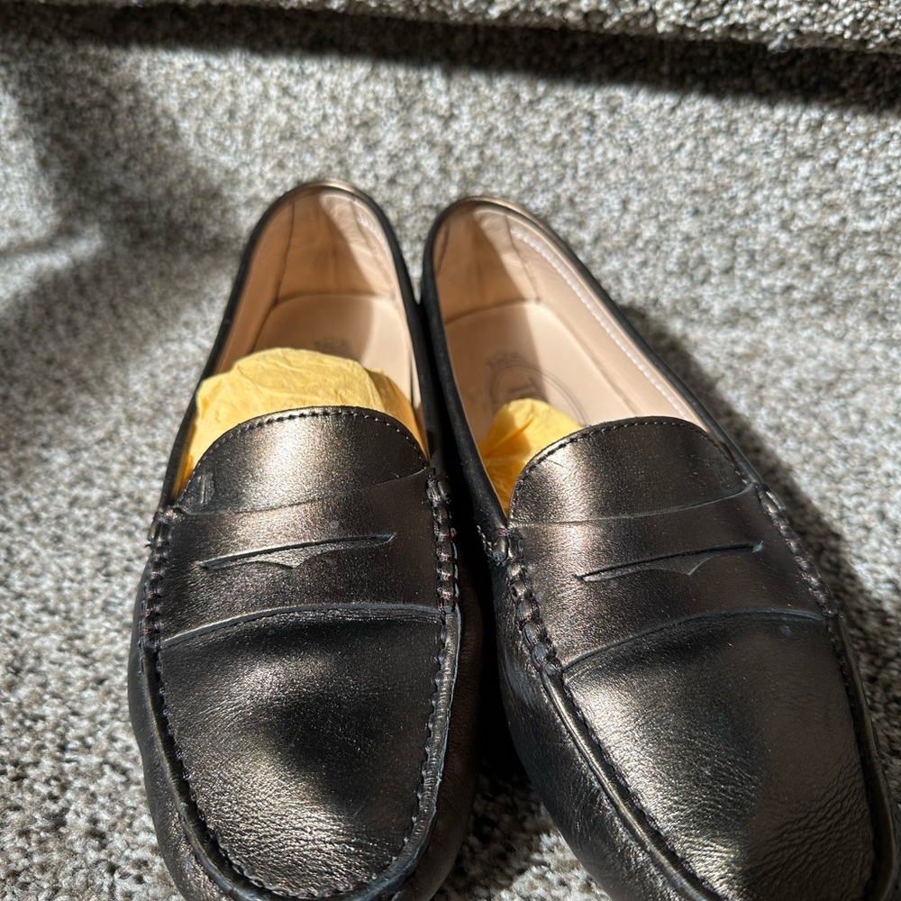 Tod's Black Leather Penny Loafers